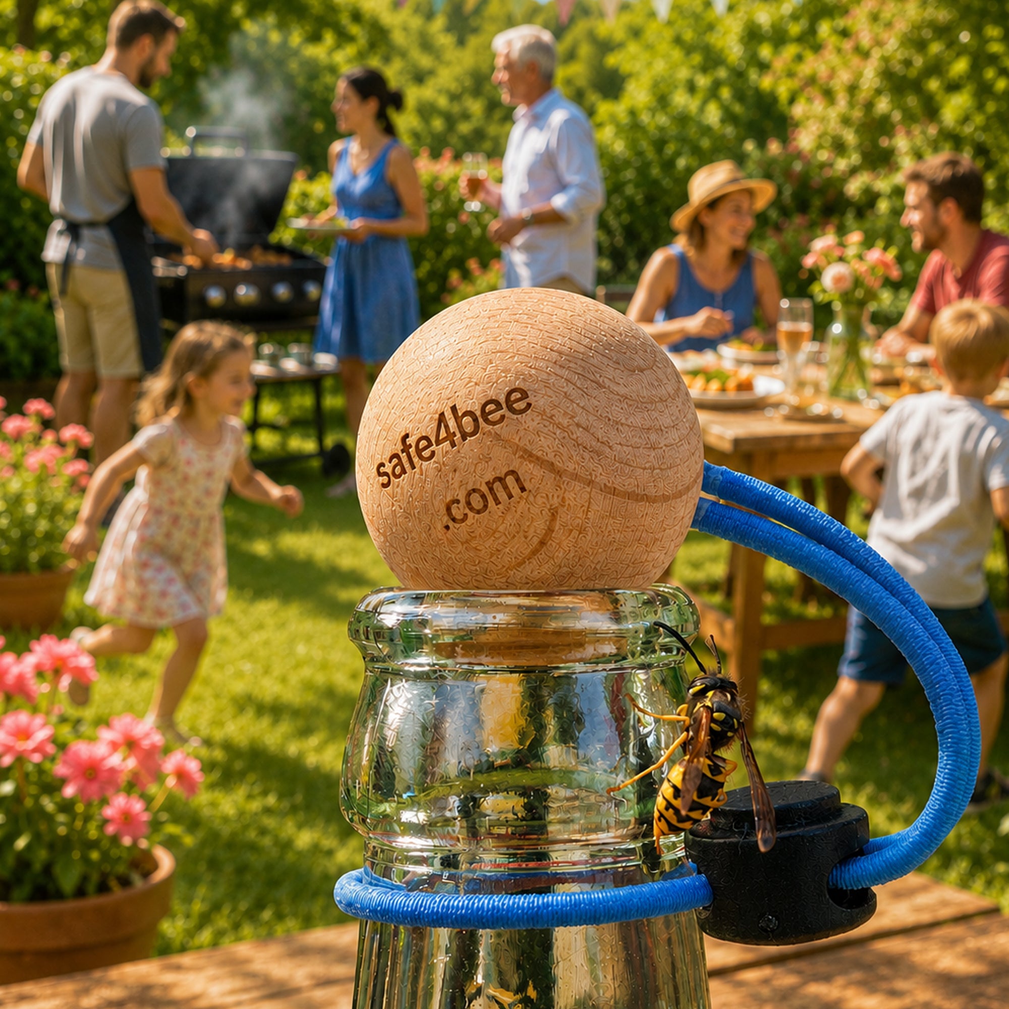 Familie beim Grillen im Garten mit Safe4Bee